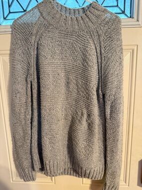 Prana Light Gray Textured Knit Crewneck Sweater
